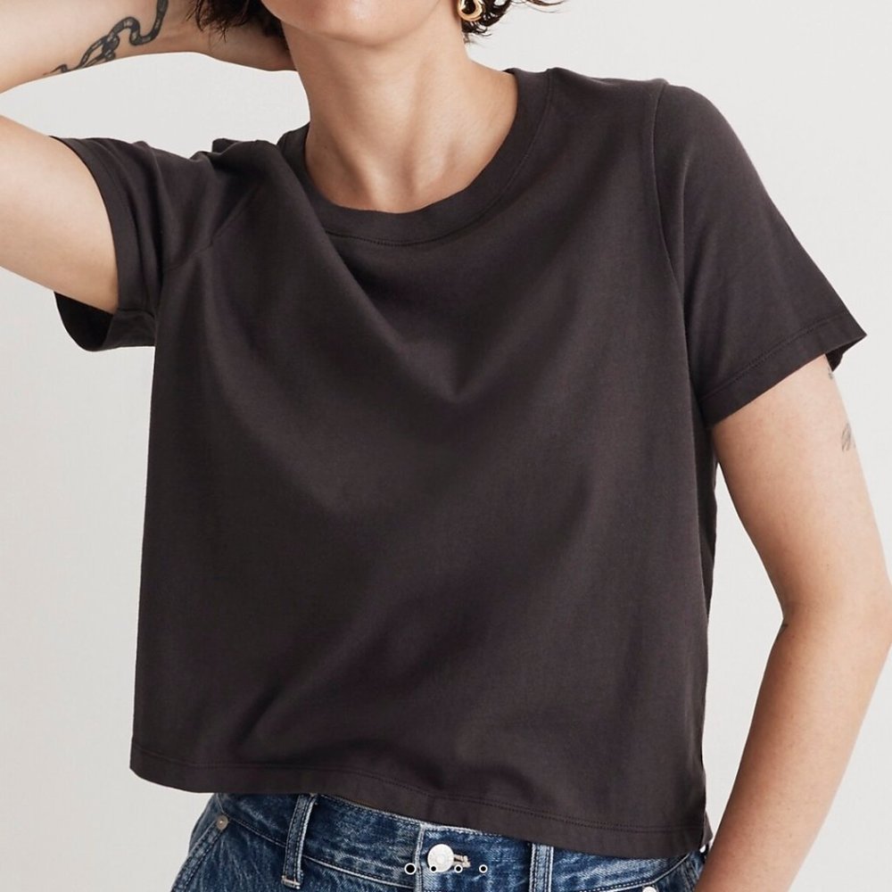 NWT Madewell Softfade Cotton Boxy-Crop Tee, Coal Size M